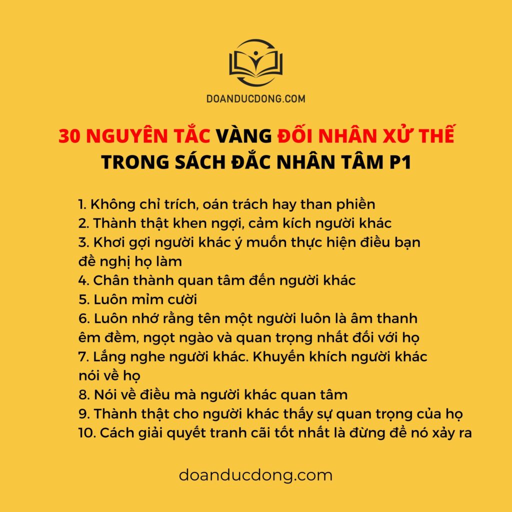30 NGUYÊN TẮC VÀNG ĐỐI NHÂN XỬ THẾ TRONG SÁCH ĐẮC NHÂN TÂM P1