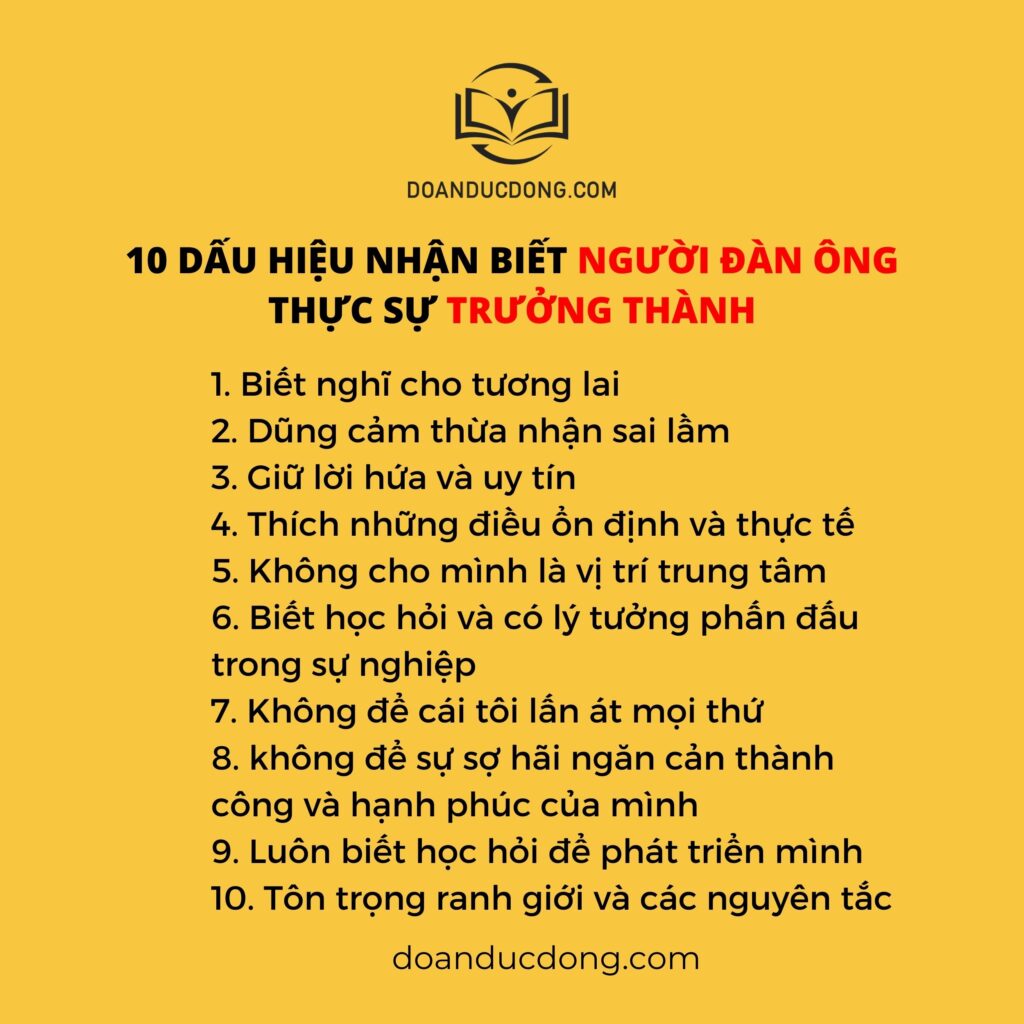 10 DẤU HIỆU NHẬN BIẾT NGƯỜI ĐÀN ÔNG THỰC SỰ TRƯỞNG THÀNH